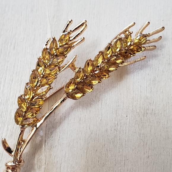 Yellow Rhinestone Wheat brooch - Picture 3 of 5